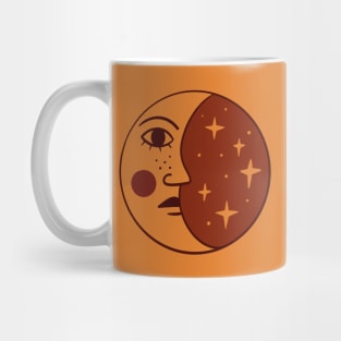 Celestial Moon Face and stars illustration Mug